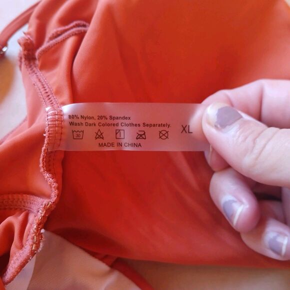 One Piece Swimsuit Women’s XL Rust Orange Twist Cutout Monokini Swimwear - Picture 3 of 6